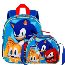 Conjunto Mochila e Lancheira 3D Sonic Trio
