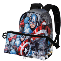 Conjunto Mochila 41cm e Estojo Triplo Capitão América