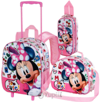 Conjunto Mochila Trolley + Lancheira e Estojo Duplo 3D Minnie "Cute"