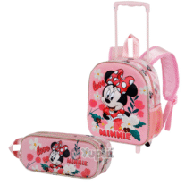 Conjunto Mochila Trolley e Estojo Duplo 3D Minnie "Garden"
