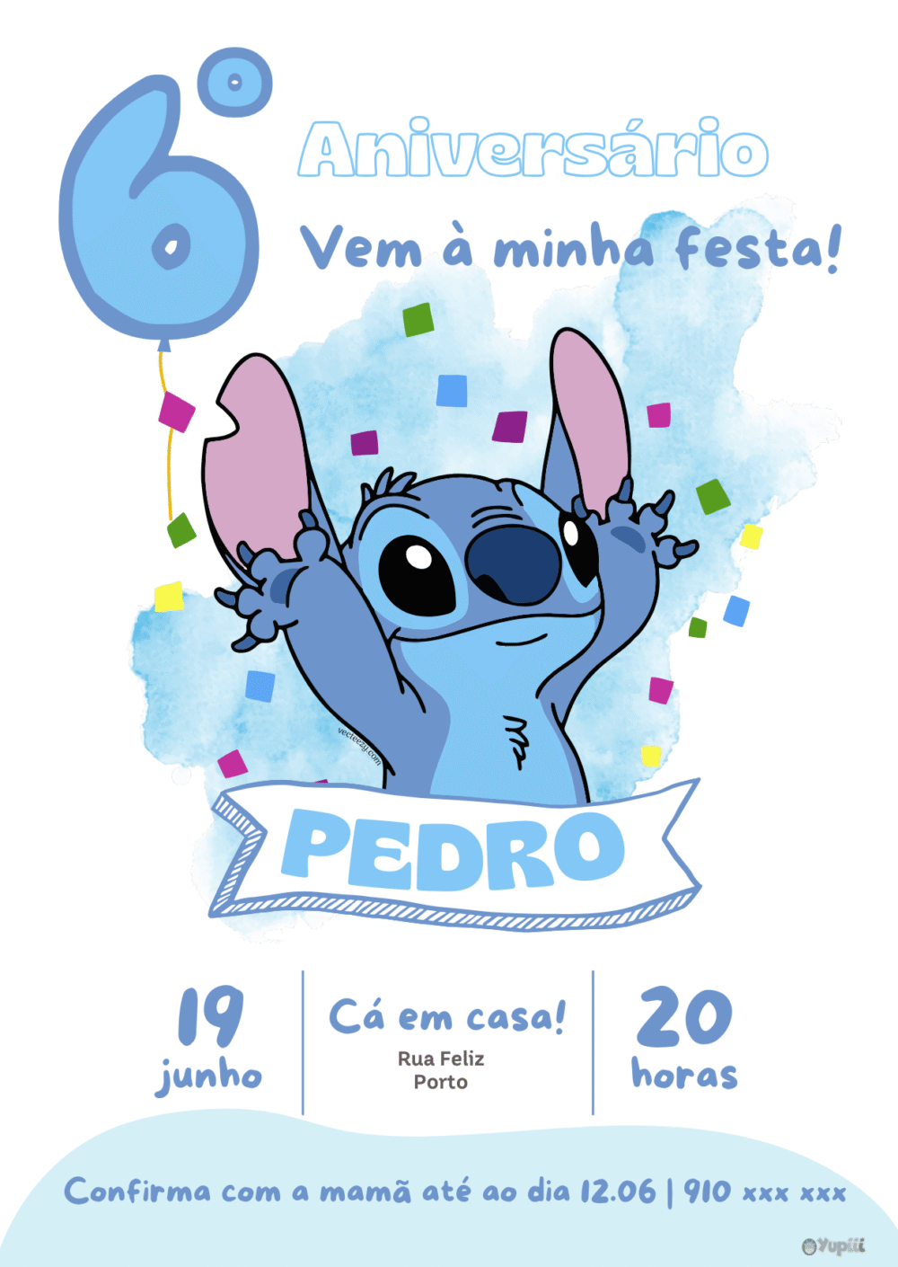 Convite Digital Personalizado Stitch Azul
