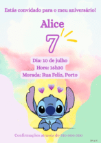 Convite de Aniversário Personalizado Stitch Color 12un.