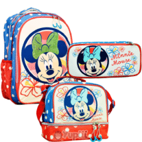 Conjunto Escolar Minnie Dots Disney Mochila 43cm + Estojo + Lancheira