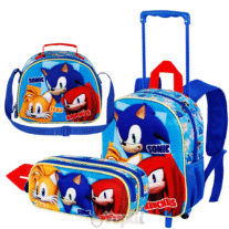 Conjunto Pré-Escolar Sonic Trio - Trolley + Estojo + Lancheira