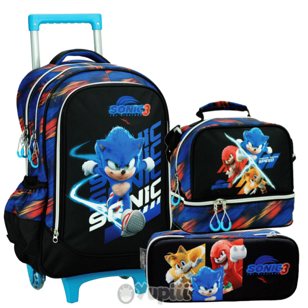 Conjunto Escolar Sonic 3 Trolley + Estojo + Lancheira