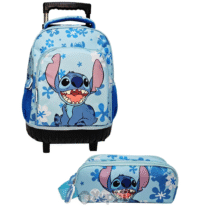 Conjunto Escolar Stitch Ibiscus Blue Trolley + Estojo