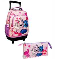 Conjunto Escolar Stitch Ibiscus Pink Trolley + Estojo