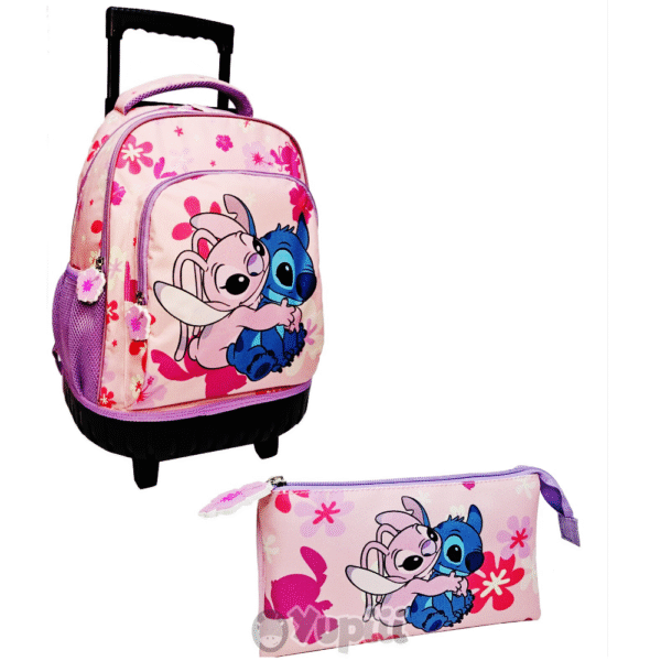Conjunto Escolar Stitch Ibiscus Pink Trolley + Estojo