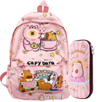 Conjunto Escolar Capivara Mochila 42cm + Estojo 3D Rosa