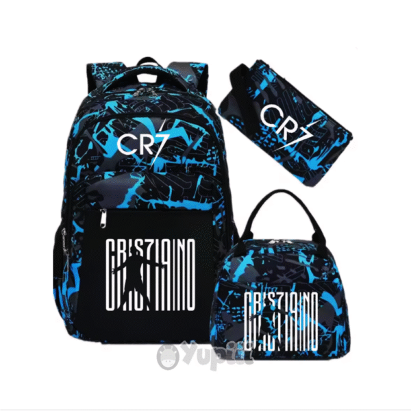 Conjunto Escolar Cristiano Ronaldo - Mochila + Estojo + Lancheira Blue