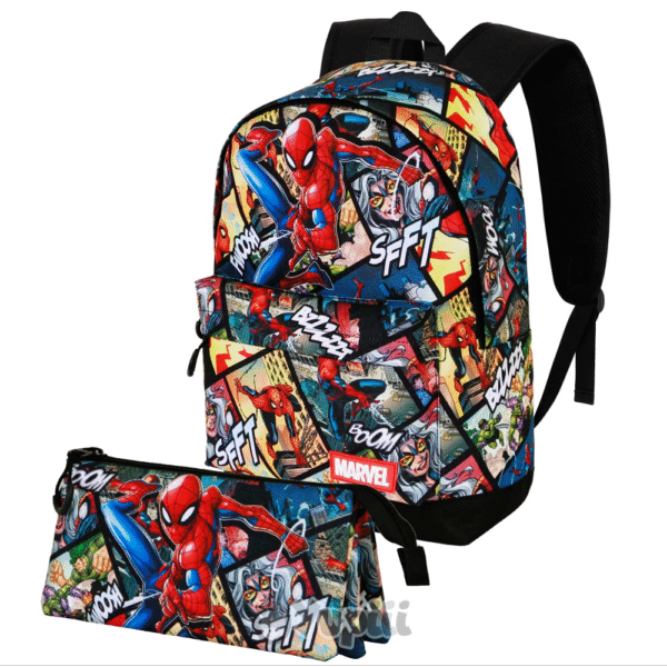 Conjunto Escolar Spiderman Panels - Mochila 44cm adaptável + Estojo