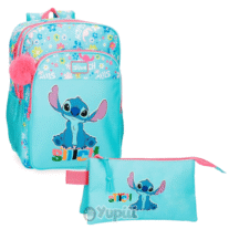 Conjunto Escolar Stitch Aloha - Mochila 2 Fechos + Estojo