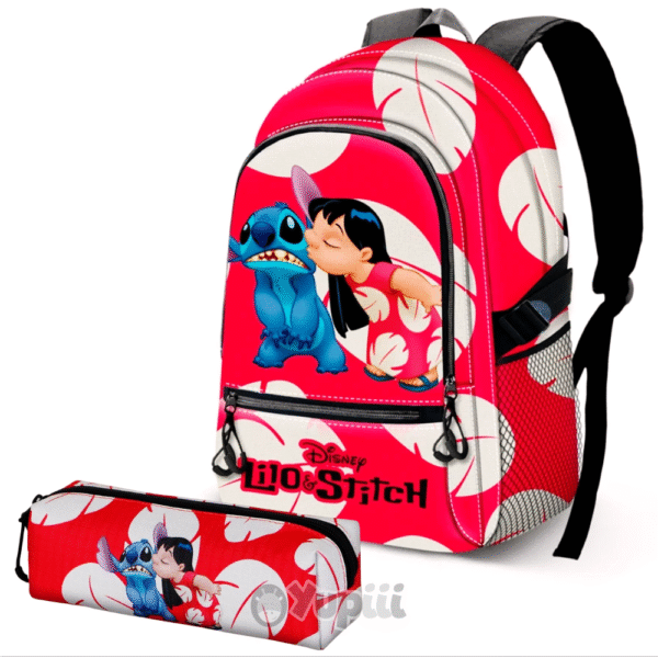 Conjunto Escolar Stitch "Kiss" Mochila 44cm Adaptável e Estojo