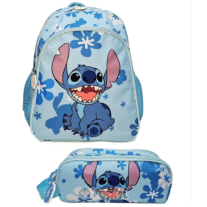 Conjunto Pré-Escolar Stitch Ibiscus Blue - Mochila + Estojo