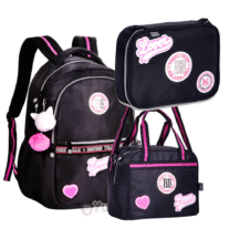 Conjunto Escolar Rebecca Bonbon Black Mochila 44cm + Lancheira + Estojo