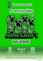 Convite Digital Minecraft Personalizado
