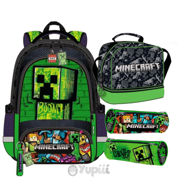 Conjunto Escolar Minecraft - Mochila 42cm, Estojo e Lancheira Térmica