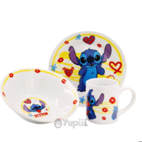 Conjunto de Refeição Cerâmica Stitch Aloha 3 Peças Caixa Presente 4+