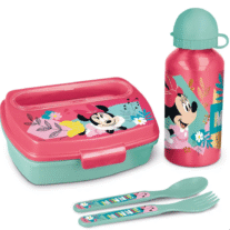 Conjunto Minnie Mouse Sanduicheira, Talheres e Cantil 4 Peças