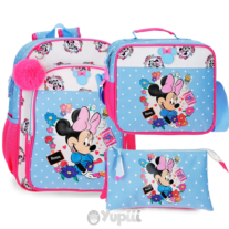 Conjunto Escolar Minnie "Flowers"- Mochila, Lancheira e Estojo