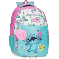 Mochila Escolar 2 Fechos Stitch "Little Destrution" 42cm Adaptável Trolley