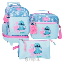 Conjunto Escolar Stitch Hearts Denim Azul Trolley