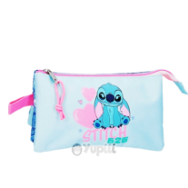 Estojo Triplo Stitch Hearts Azul Denim