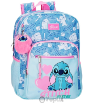 Mochila Escolar Compacta 2 C. Stitch Hearts Azul Denim 38cm Adaptável