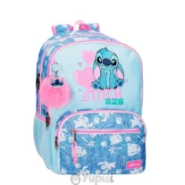 Mochila Escolar Compacta 3 C. Stitch Hearts Azul Denim 44cm Adaptável