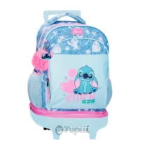 Trolley Escolar Compacto 3 C. Stitch Hearts Azul Denim 45cm