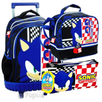 Conjunto Escolar Sonic Classic - Trolley, Estojo e Lancheira Térmica
